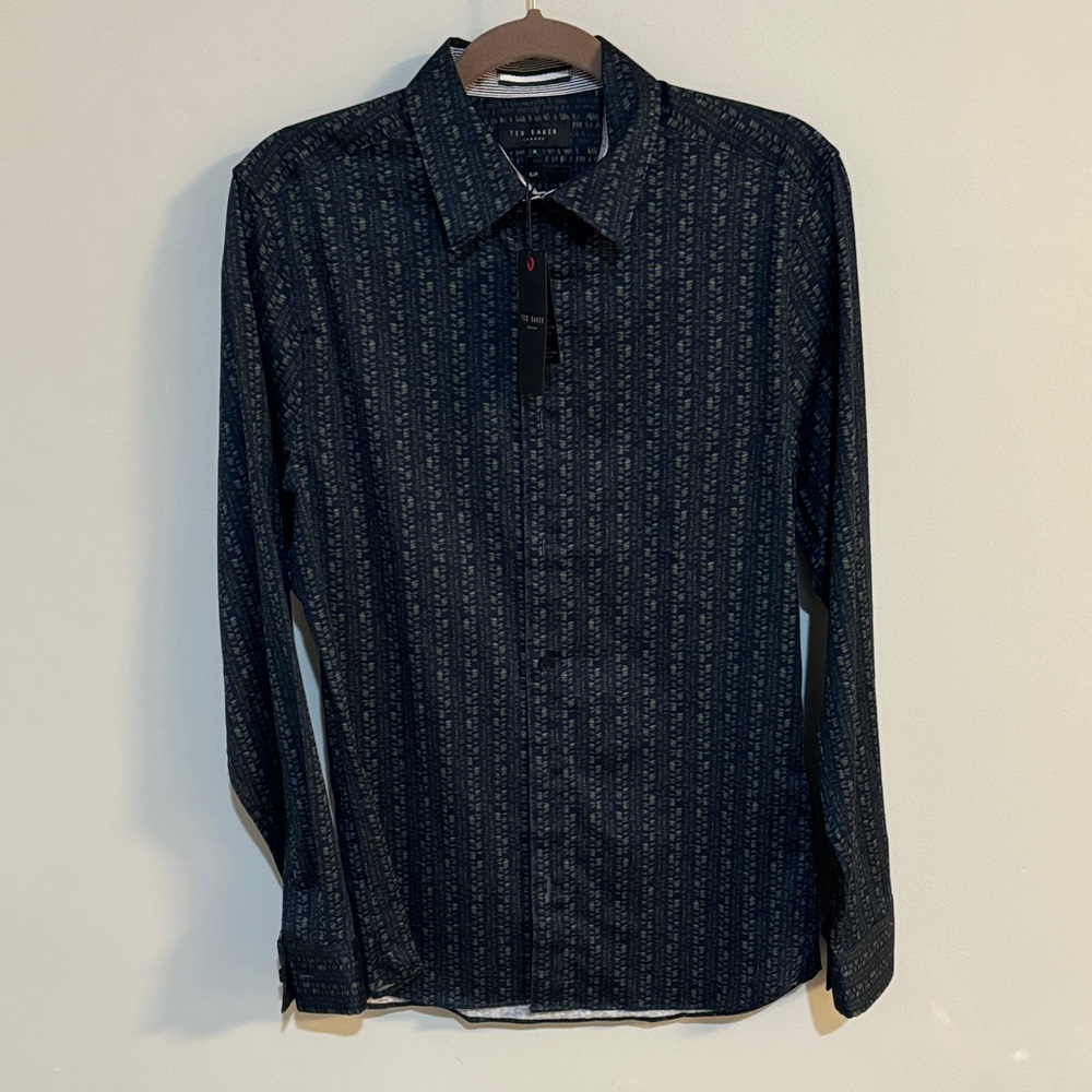 Ted Baker Navy Micro-Pattern Button-Down Shirt NWT - image 1